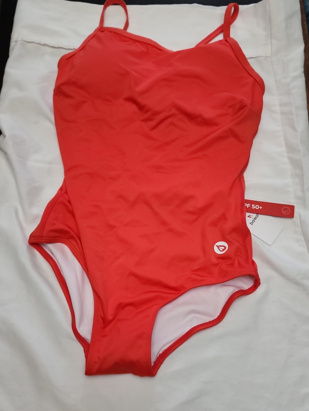 Baleaf Coral Red Athletic One Piece Swimsuit UPF 50+ Sun Protection NWT 34